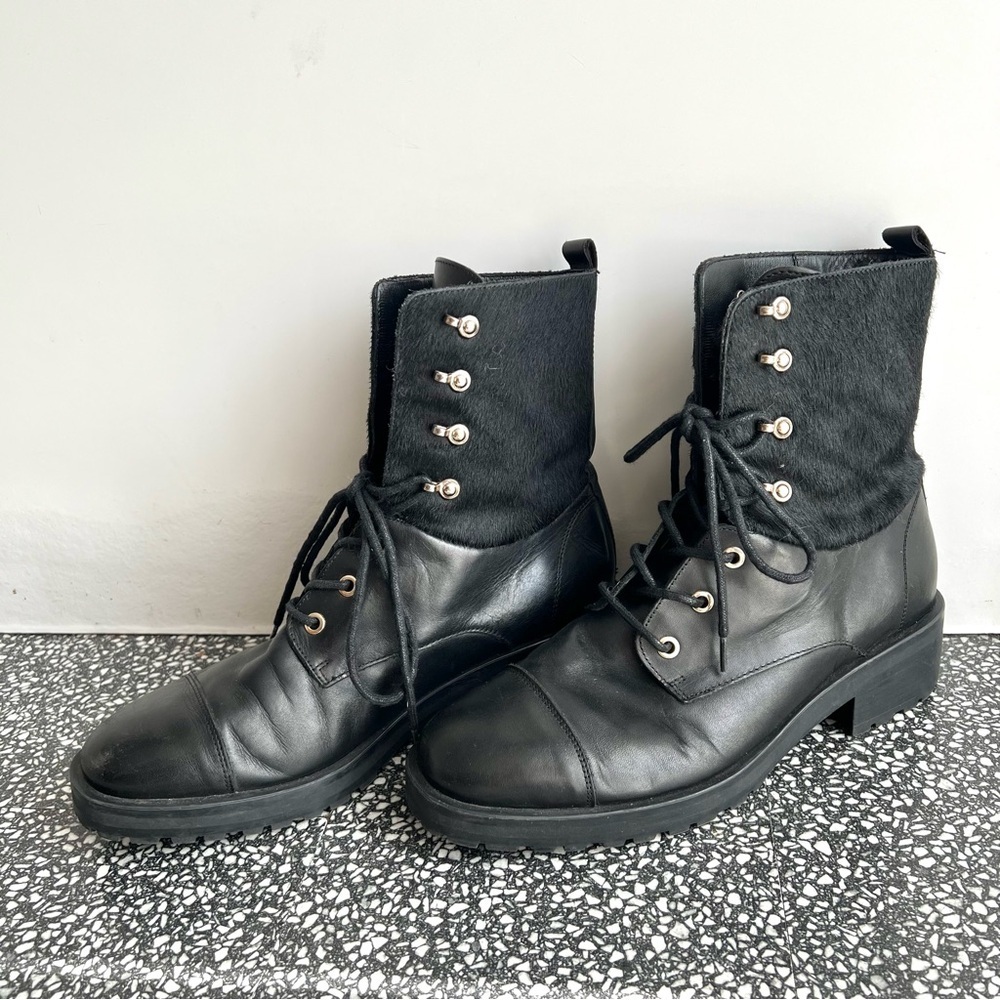 Massimo Dutti Black Leather Combat Boots Size 41